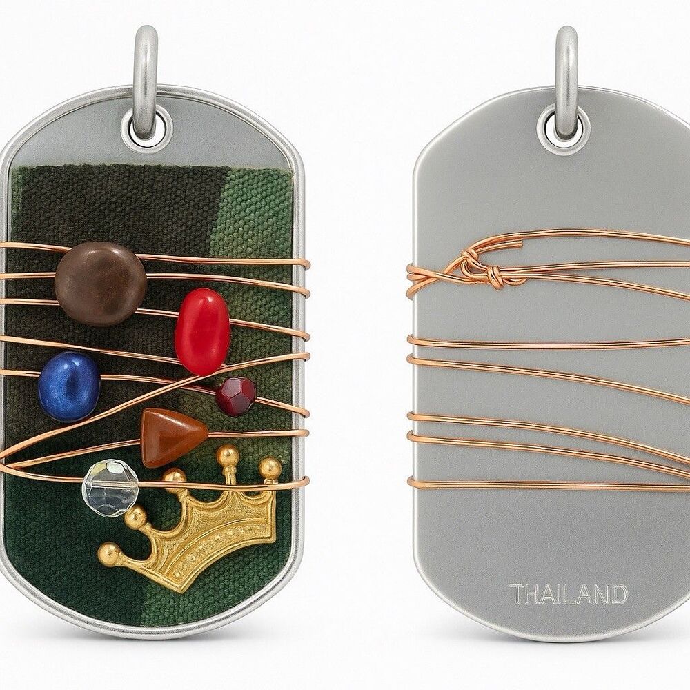 Handmade “Faith” Dog Tag Pendant – Wire Wrapped Beads & Crown Charm Boho Jewelry